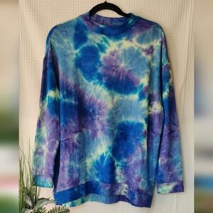 Logo Lounge Women’s Tie-Dye Long Sleeve Top – Blue & Purple, Size Medium